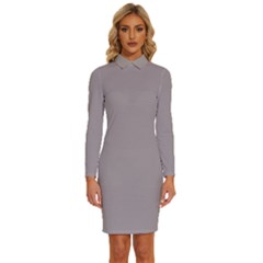 Opal Grey	 - 	long Sleeve Shirt Collar Bodycon Dress