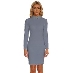 Roman Silver Grey	 - 	long Sleeve Shirt Collar Bodycon Dress by ColorfulDresses