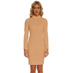 Mellow Apricot Orange	 - 	long Sleeve Shirt Collar Bodycon Dress