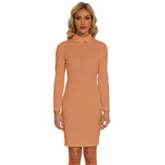 Musk Melon Orange	 - 	long Sleeve Shirt Collar Bodycon Dress