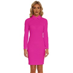 Persian Rose Pink	 - 	long Sleeve Shirt Collar Bodycon Dress