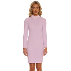 Pig Pink	 - 	long Sleeve Shirt Collar Bodycon Dress