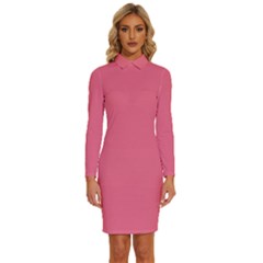 Pink Lemonade	 - 	long Sleeve Shirt Collar Bodycon Dress