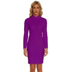 Lollipop Purple	 - 	long Sleeve Shirt Collar Bodycon Dress