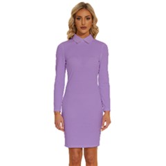 Periwinkle Purple	 - 	long Sleeve Shirt Collar Bodycon Dress