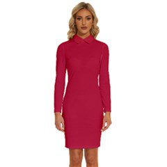 Flag Red	 - 	long Sleeve Shirt Collar Bodycon Dress