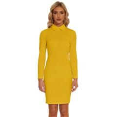 Mikado Yellow	 - 	long Sleeve Shirt Collar Bodycon Dress