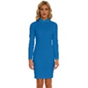 Spanish Blue	 - 	Long Sleeve Shirt Collar Bodycon Dress View1