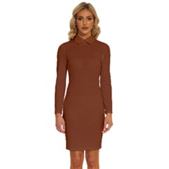 Sangria Brown	 - 	long Sleeve Shirt Collar Bodycon Dress