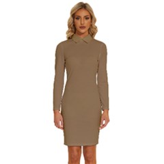 Tortilla Brown	 - 	long Sleeve Shirt Collar Bodycon Dress