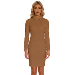 Two Penny Brown	 - 	long Sleeve Shirt Collar Bodycon Dress