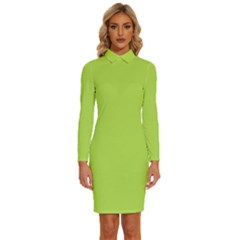 Slime Green	 - 	long Sleeve Shirt Collar Bodycon Dress by ColorfulDresses