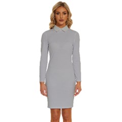 Silver Sand Grey	 - 	long Sleeve Shirt Collar Bodycon Dress