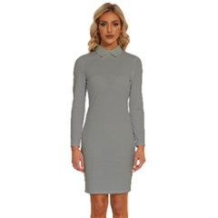 Trout Grey	 - 	long Sleeve Shirt Collar Bodycon Dress