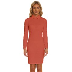 Tigerlily Orange	 - 	long Sleeve Shirt Collar Bodycon Dress