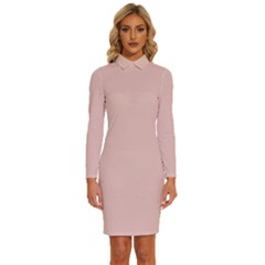 Rose Gold Pink	 - 	long Sleeve Shirt Collar Bodycon Dress