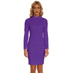 Rebecca Purple	 - 	Long Sleeve Shirt Collar Bodycon Dress