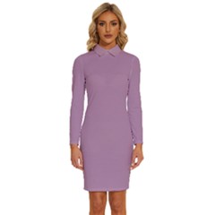 Smokey Grape Purple	 - 	long Sleeve Shirt Collar Bodycon Dress