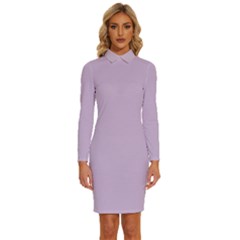 Thistle Purple	 - 	long Sleeve Shirt Collar Bodycon Dress