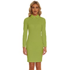 Avocado Green	 - 	long Sleeve Shirt Collar Bodycon Dress