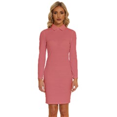 Light Coral	 - 	long Sleeve Shirt Collar Bodycon Dress