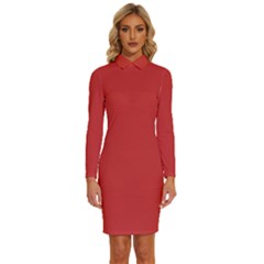 Madder Lake	 - 	long Sleeve Shirt Collar Bodycon Dress