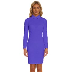 Majorelle Purple	 - 	long Sleeve Shirt Collar Bodycon Dress