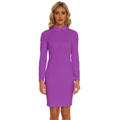 Medium Orchid	 - 	long Sleeve Shirt Collar Bodycon Dress