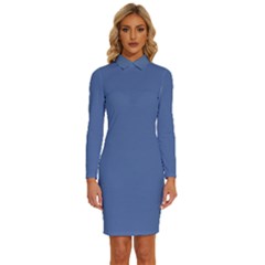 Blue Yonder	 - 	long Sleeve Shirt Collar Bodycon Dress