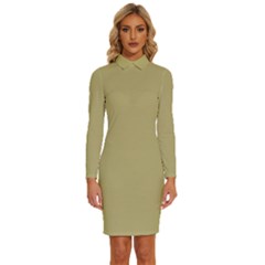 Misty Gold	 - 	long Sleeve Shirt Collar Bodycon Dress