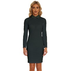 Charleston Green	 - 	long Sleeve Shirt Collar Bodycon Dress