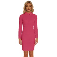 Paradise Pink	 - 	long Sleeve Shirt Collar Bodycon Dress