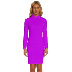 Psychedelic Purple	 - 	long Sleeve Shirt Collar Bodycon Dress