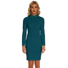 Eagle Green	 - 	long Sleeve Shirt Collar Bodycon Dress