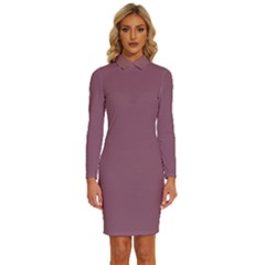 Raspberry Glace	 - 	long Sleeve Shirt Collar Bodycon Dress