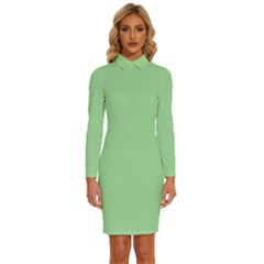 Granny Smith Apple Green	 - 	long Sleeve Shirt Collar Bodycon Dress by ColorfulDresses