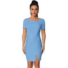 Aero Blue	 - 	fitted Knot Split End Bodycon Dress