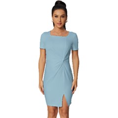 Aqua Marine Blue	 - 	fitted Knot Split End Bodycon Dress