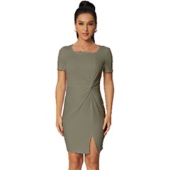 Army Brown	 - 	fitted Knot Split End Bodycon Dress by ColorfulDresses