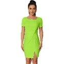 Chartreuse Green	 - 	Fitted Knot Split End Bodycon Dress View1