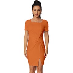 Dark Papaya Orange	 - 	fitted Knot Split End Bodycon Dress