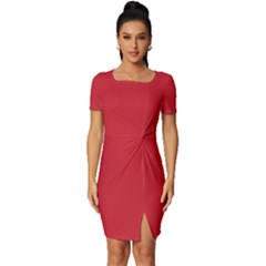 Flame Scarlet Red	 - 	fitted Knot Split End Bodycon Dress