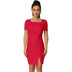 Cadmium Red	 - 	fitted Knot Split End Bodycon Dress by ColorfulDresses