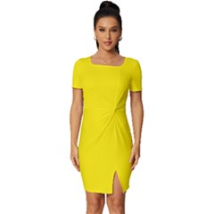 Aureolin Yellow	 - 	fitted Knot Split End Bodycon Dress by ColorfulDresses