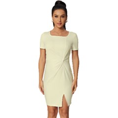 Creamy Yellow	 - 	fitted Knot Split End Bodycon Dress by ColorfulDresses