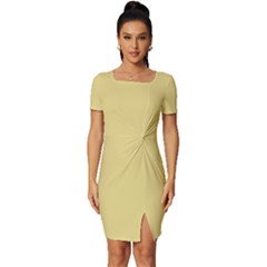 Custard Yellow	 - 	fitted Knot Split End Bodycon Dress by ColorfulDresses