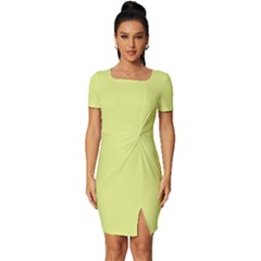 Key Lime Yellow	 - 	fitted Knot Split End Bodycon Dress by ColorfulDresses