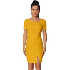 China Yellow	 - 	fitted Knot Split End Bodycon Dress by ColorfulDresses