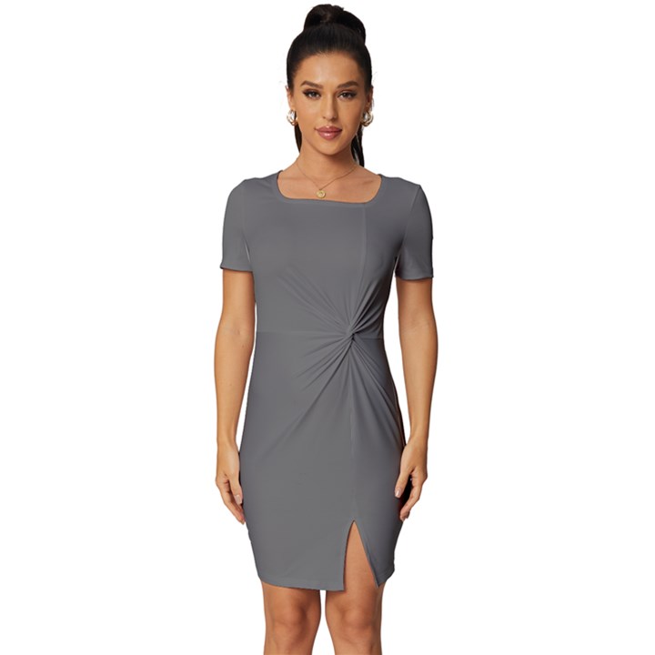 Dim Grey	 - 	Fitted Knot Split End Bodycon Dress