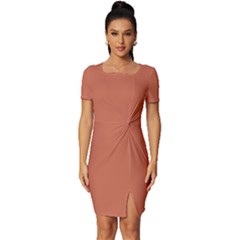 Copper Red	 - 	fitted Knot Split End Bodycon Dress